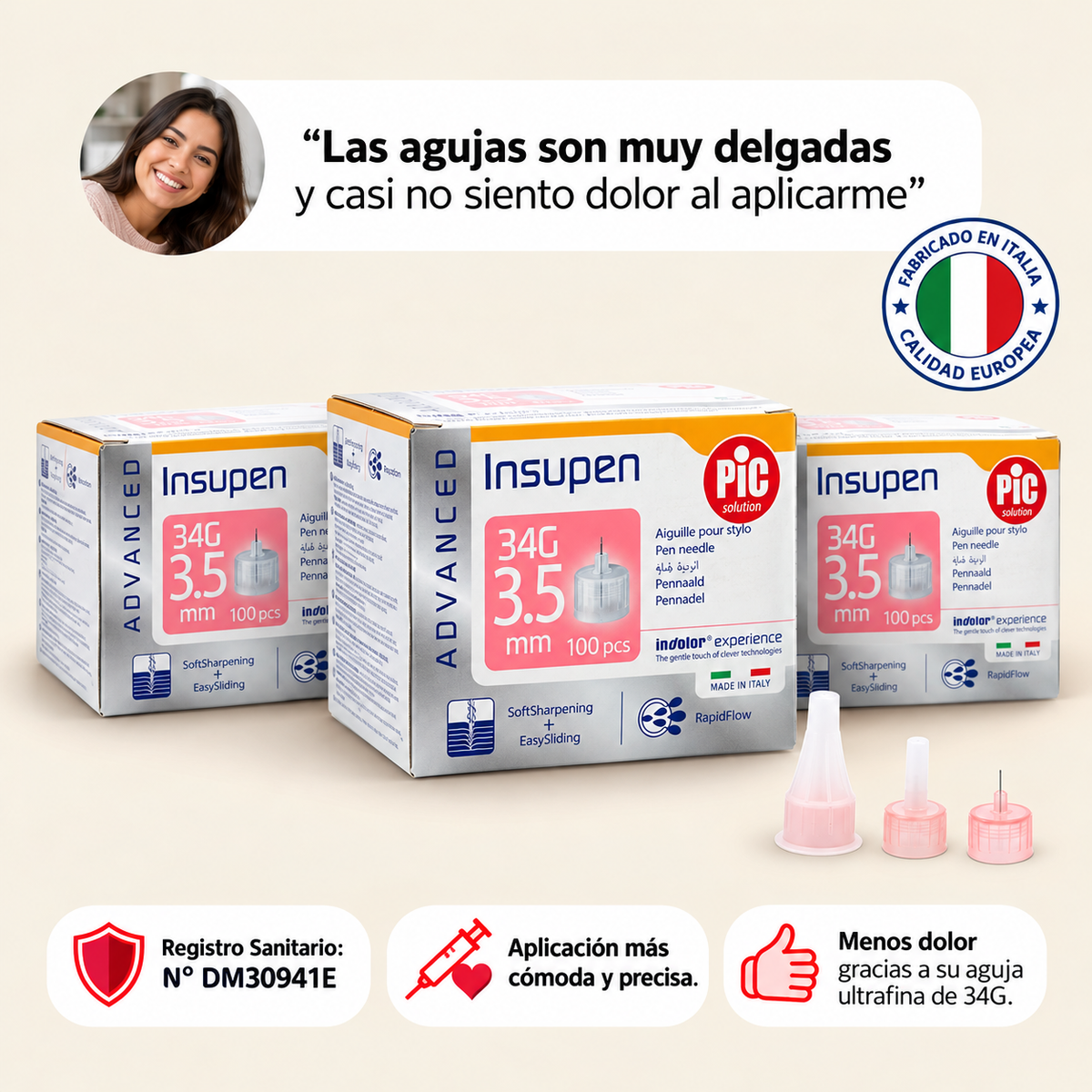 Aguja para Insulina INSUPEN ADVANCED 34G x 3.5mm + ENVÍO GRATIS 🎁