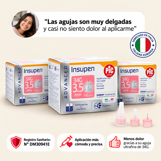 Aguja para Insulina INSUPEN ADVANCED 34G x 3.5mm + ENVÍO GRATIS 🎁